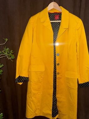 Oscar de la Renta Bright Yellow Coat with Polka Dot Trim